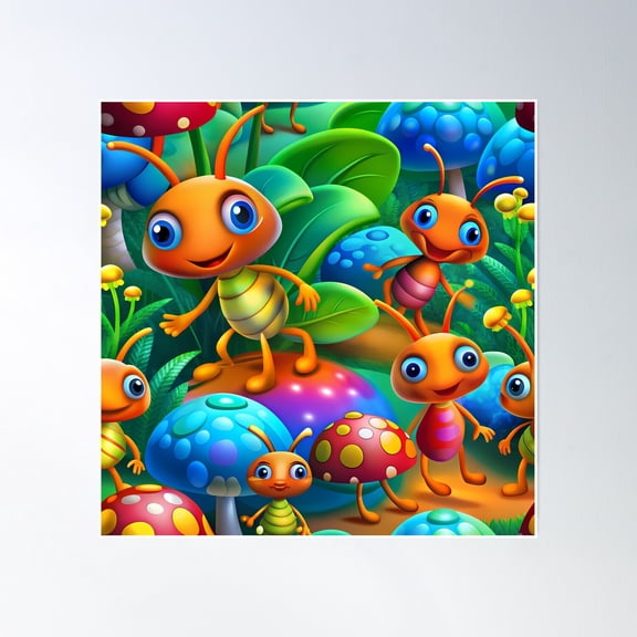 Magic Ants Walking Through The Enchanted Forest - Seamless Pattern #6 Poster Wall Art, Modern Wall Decor, 30x30 UNFRAMED