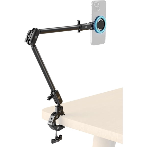 Magic Arm Clamp, Overhead Phone Mount Holder Stand, Flexible Desk Camera Mount, Articulating Friction Boom Arm, for POV Shot, Filming, Light, Webcam, Action Camera