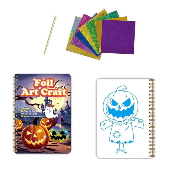 Magic Art Drawing Book - Halloween Foil Craft Activity No Mess Art Kit for Kids Adults, Magnet Foam Paint by Sticker, Fun Craft Kits Mess Free Card Making Kit Travel Toys