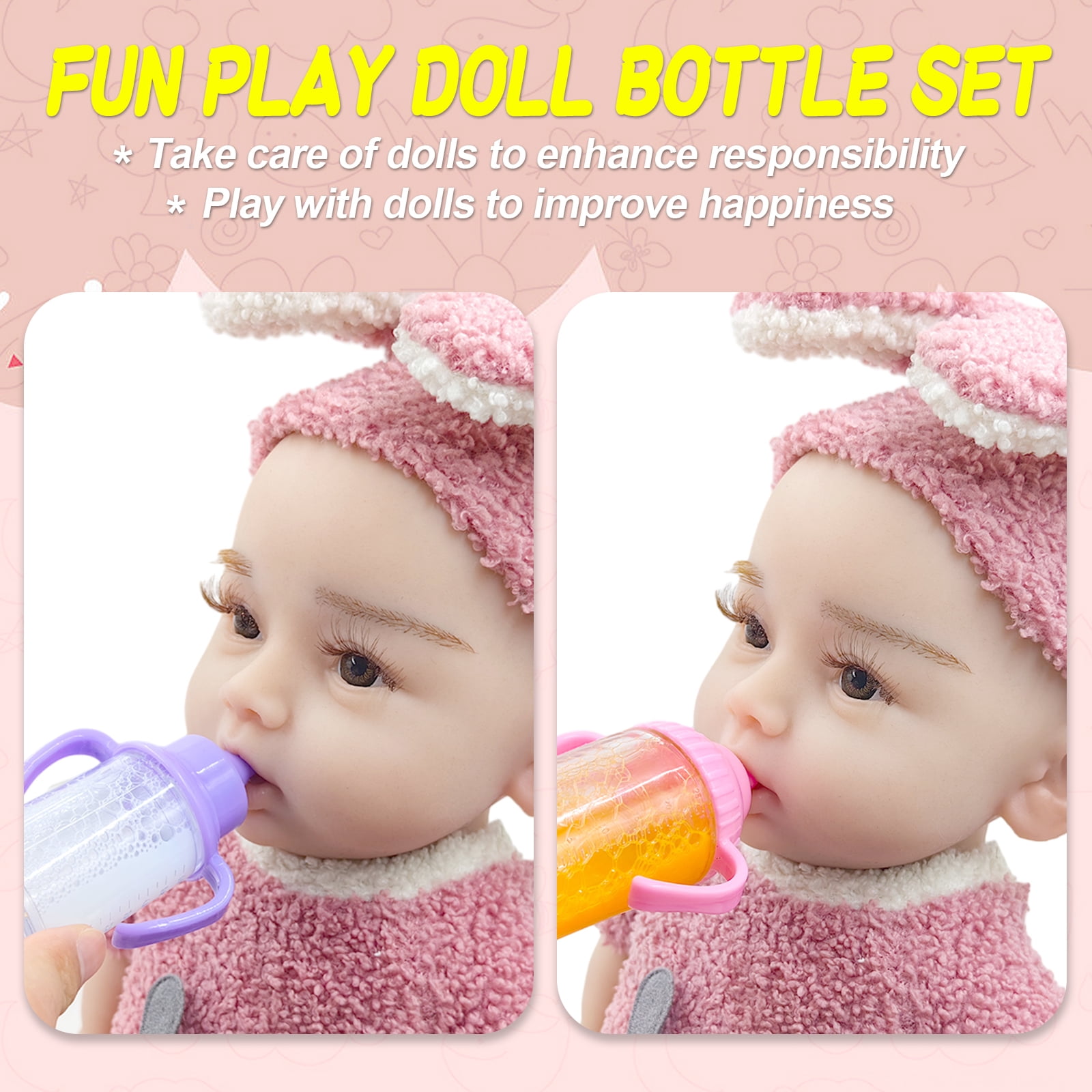Magic Baby Doll Bottles, 2 PCS Magic Milk and Juice Bottles Baby Doll