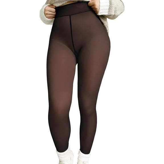 Magic Bare-Leg Look Fleece-Lined Tights for Women, Soft Full-Footed Warm Fluffy Leggings with Tummy Control for Work, Casual or Winter Layering