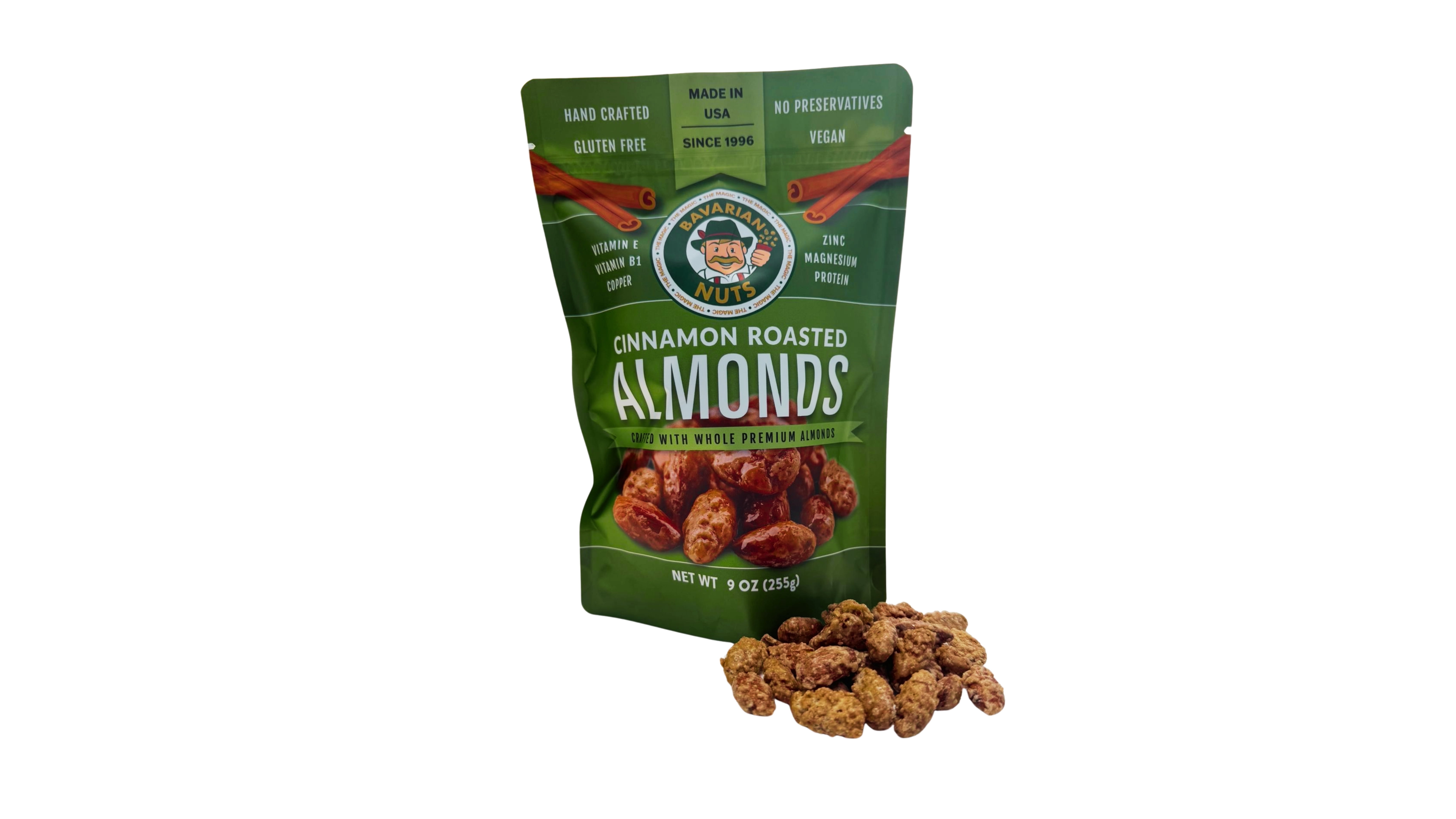 Magic Bavarian Nuts Cinnamon Roasted Almonds Healthy Snack 10 Oz