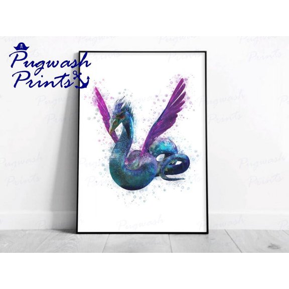 Magic Beasts Occamy Watercolour Splash Art, Wizarding World Character Poster