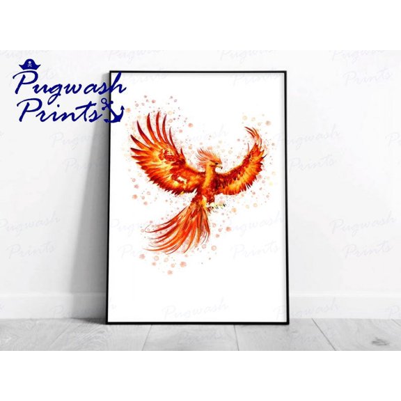 Magic Beasts Phoenix Fawkes Watercolour Splash Wall Art, Wizarding World Character Poster