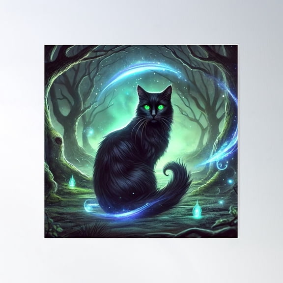 Magic Black Cat Poster Wall Art, Modern Wall Decor For Living Room Bedroom, 16x16 UNFRAMED