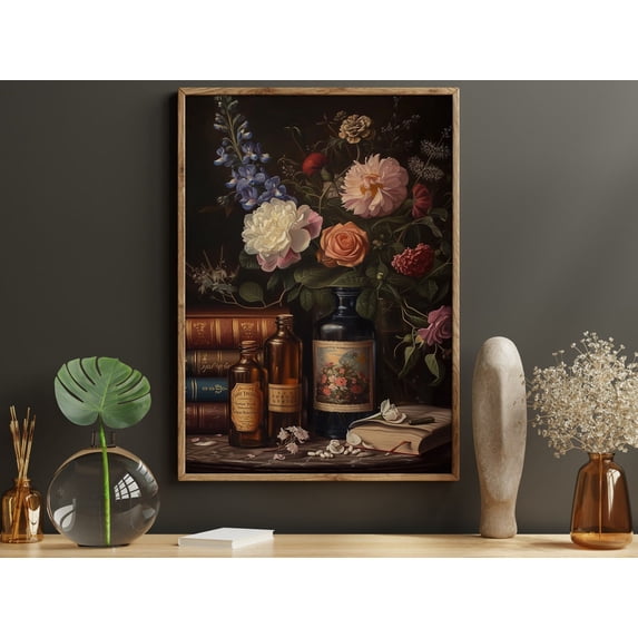 Magic Storage Design Magic Book Flowers Wall Art Print, Dark Academia Decor - Walmart.com