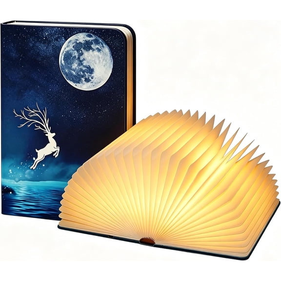 Magic Book Lamp Voice Control Self Charging Book Light with AI Memory, 4 Color Dimmable LED Reading Light, Glowing Book Night Light for Bedroom Bookshelf, Fantasy Gts for Book Lovers (elk)