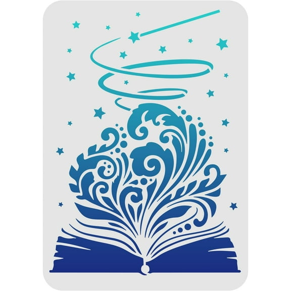 Magic Book Stencil Decoration Template 11.7x8.3 inch A4 Reusable Back to School Template Paint Wood Signs Chalk Classroom Decoration DIY Crafting for Painting on Wood Wall Door Floor Mixed Color