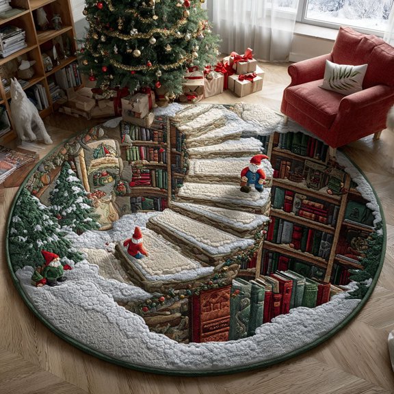 Magic Bookpath Quilted Round Mat, 3D Optical Illusion Fantasy Rug, Magical Book Path Floor Mat, Book Lover Gift, Indoor Outdoor Area Rug
