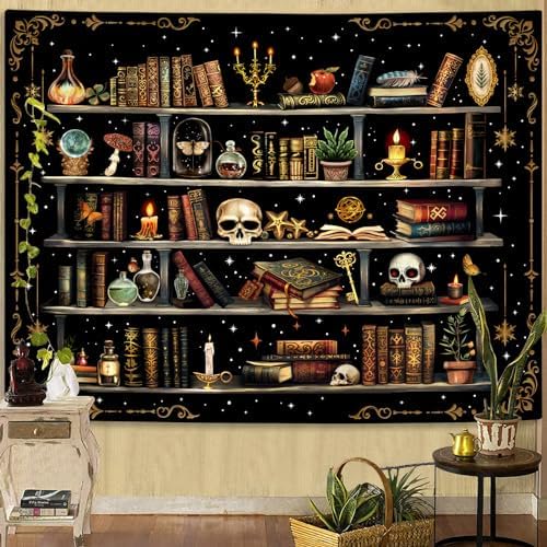 Magic Bookshelf Tapestry Wall Hanging Vintage Library Wall HangingTapestry, Old Books on Shelf Classical Study Room Student Study College Dorm Bedroom Living Room 7090 Inches