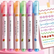 Magic Border Pen, Curve Highlighter Pens Set, Fun Pens Different Shapes, 6 Color Curve Pens Highlighters Markers, Magic Changing Color Markers