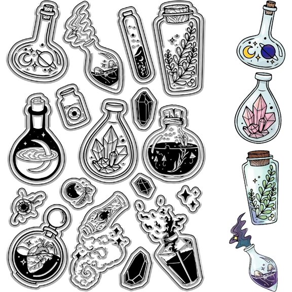 Magic Bottle Clear Stamps Moon Stars Reusable Retro Transparent Silicone Stamp Seals for Journaling Card Making DIY Scrapbooking Photo Album Decorative Notebook Decor
