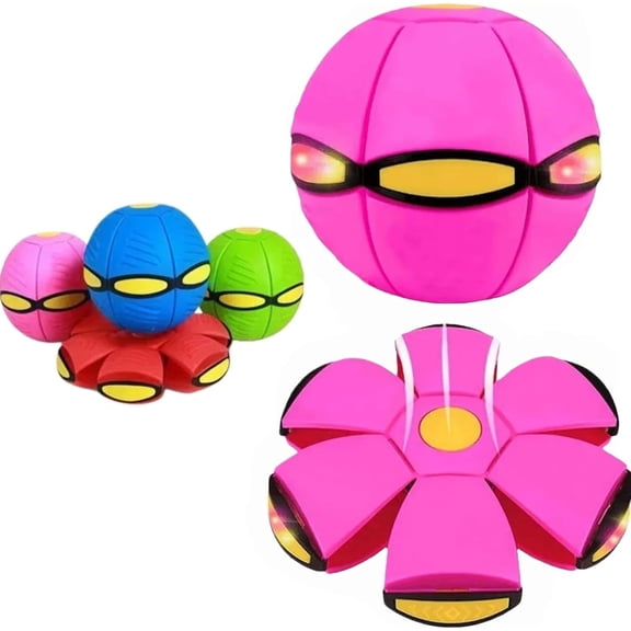 Magic Bouncing Ball for Dogs, Flat Ball That Flattens and Pops Up, 14 cm / 22.5 cm Disc, Durable Plastic, Interactive Fetch Toy for Indoor/Outdoor, Not a Chew Toy (Pink)