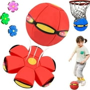 Magic Bouncing Ball, Magic Metaball, Magic Flying Saucer, Bouncy Ball, Dual Form Freely Switchable, with 6 Light (Red,8.8")