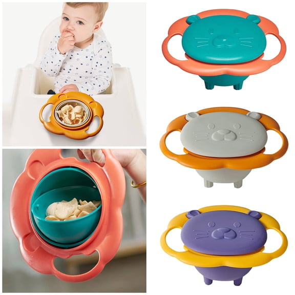 Magic Bowl Funny 360 Degree Rotate Spill-Proof Bowl with Lid Feeding Without Mess Toy for Toddler Baby Kids Children,Green