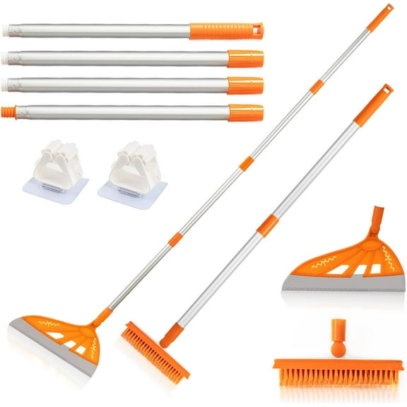 Magic Broom - Multifunction Magic Broom Sweeper, Pet Hair Remover - Fine Dust, Hair, Liquids for Floors, Rugs, Skirting Line (Broom Brush Set, Orange)