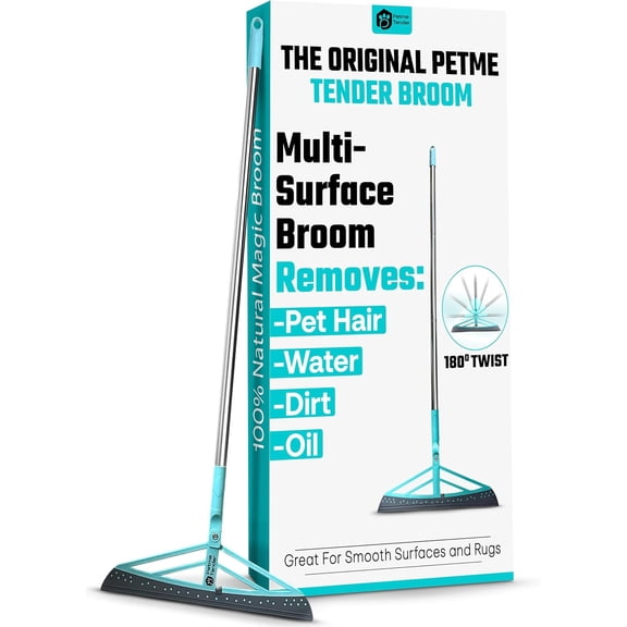 Magic Broom Squeegee Dog Pet Hair Remover, Rotatable, Height Adjustment - Silicone Remover for All-Surfaces Hardwood Floors, Rugs, Tile, Glass, Liquid-Dirt with 50" Handle