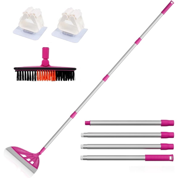 Magic Broom Sweeper, Multifunction Replaceable Silicone Broom, Household Squeegee for Floor Cleaning, Bathroom, Pet Hair, Dog Brush Set (Bright Pink)