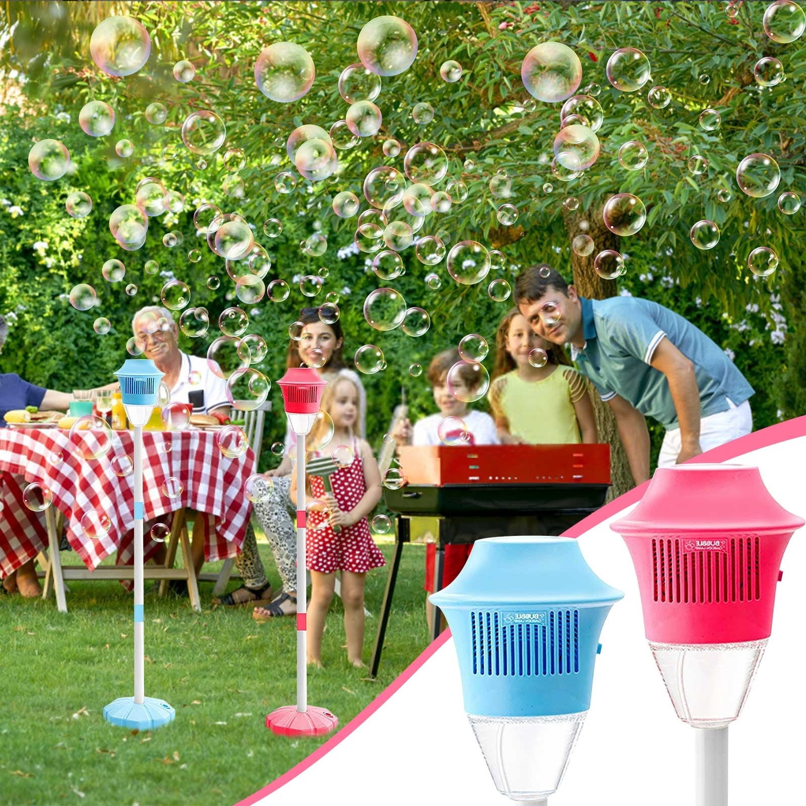 Magic Bubble Maker Outdoor, Street Lamp Bubble Machine, Automatic Standing Bubble Machine with Music and Lights, Height Adjustable Up to 47 Inches, Garden Decor
