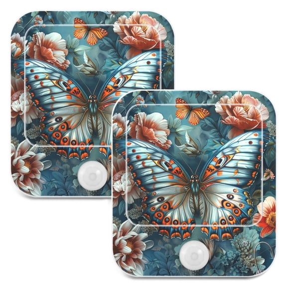 Magic Butterfly on Floral 2 Pack LED Motion Sensor Night Light Plug into Wall Auto Dusk to Dawn Adjustable Brightness for Kids Bedroom Hallway Nursery Room