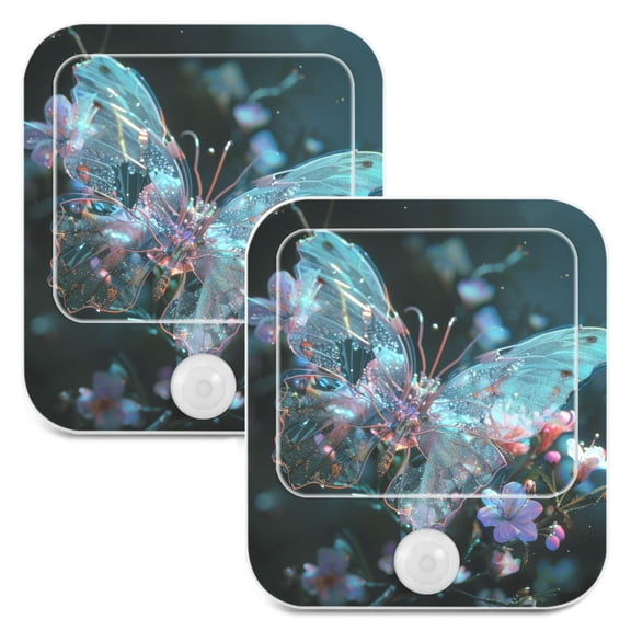 Magic Butterfly on Flower 2 Pack LED Motion Sensor Night Light Plug into Wall Auto Dusk to Dawn Adjustable Brightness for Kids Bedroom Hallway Nursery Room