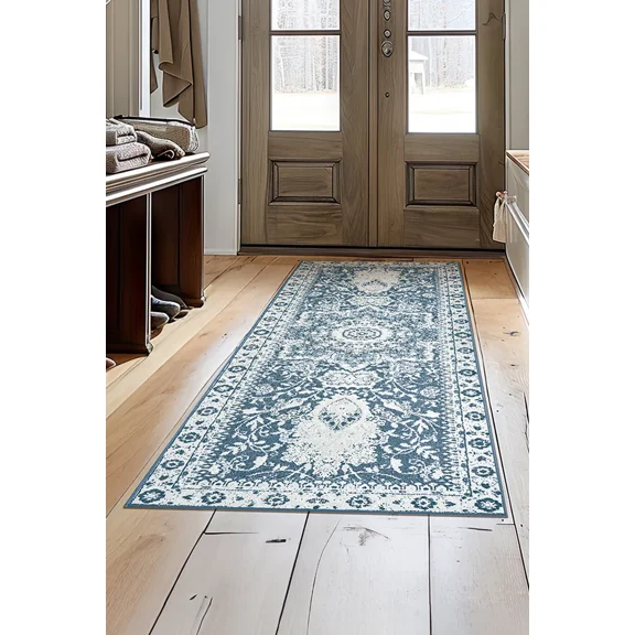 My Magic Carpet 2.5'x7' Machine Washable Non-Slip Kitchen Hallway Runner Rug - Parviz Blue