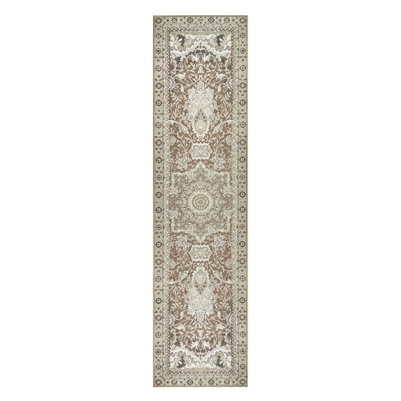 My Magic Carpet 2.5'x10' Machine Washable Non-Slip Kitchen Hallway Runner Rug, Parviz Brown