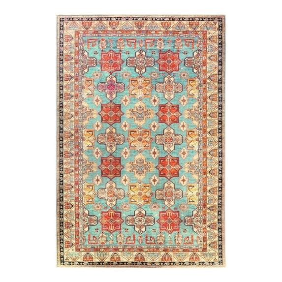 My Magic Carpet 6'x9' Machine Washable Non-Slip Dining Living Room Area Rug - Ottoman Turquoise