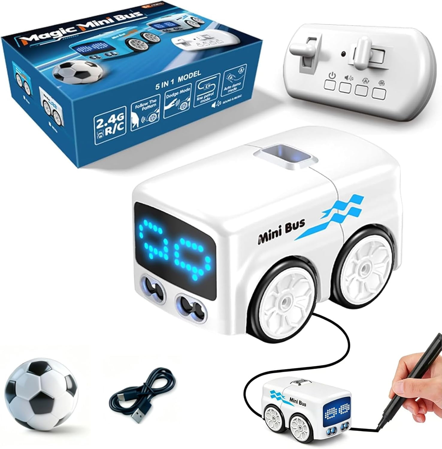 Magic Cars Follows Line Mini RC Bus | 2.4GHz Line-Following Sensor Car with Follow & Escape Modes, Smart Interactive Educational