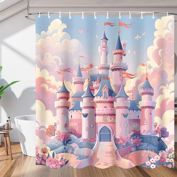 Magic Castle Shower Curtain Sets, Washable Polyester Fabric, Fantasy Bath Curtain for Bathroom Decor with Hooks 36"W x 72"H