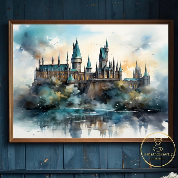 Magic Castle Wizard School Watercolor Dark Academia Wall Art Poster, 24x36 UNFRAMED