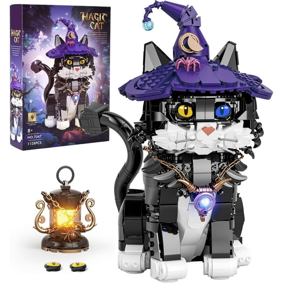 Magic Cat Animal Building Set, Compatible with Lego Collectible MOC Cat Model STEM Potter Toy for Home Decor,(1128 PCS)