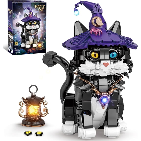 Magic Cat Animal Building Set for Adults, Unique MOC Cat Model Toy for Home Office Decor (1128 PCS)