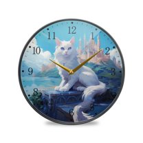 Magic Cat on Landscape Acrylic Wall Clocks Quiet Round Clock Battery Operated Non-Ticking Clock for Bedroom Kitchen Office Decorative 9.5 Inch