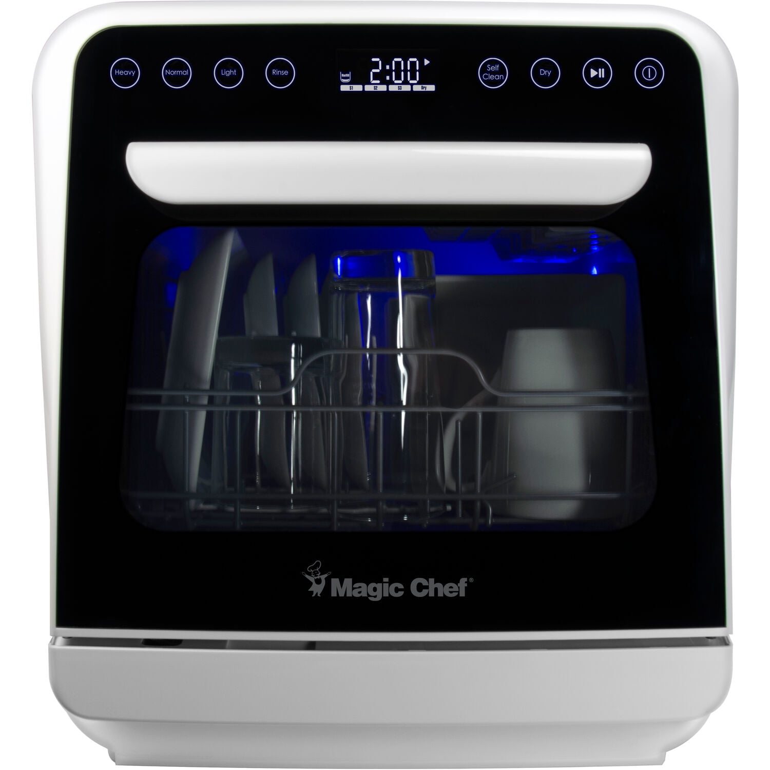 White Compact Countertop Dishwasher with Digital Display