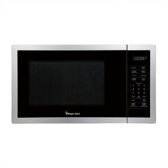 Open Box Magic Chef 900 Watt 0.9 Cubic Ft Digital Countertop Microwave, Silver