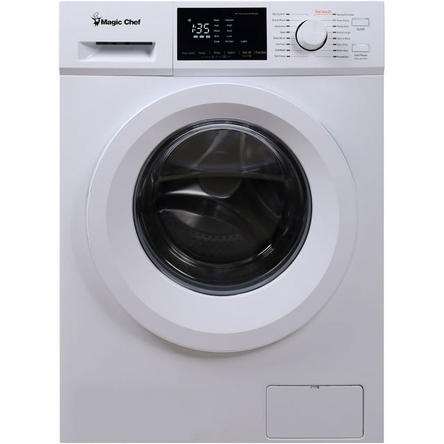 Magic Chef Brand 24 in. 2.7 Cu. ft. Front Load Washer in White MCSFLW27W, 23.4 in L x 33.5 in H x 23.4 in D, 160.9 lbs.
