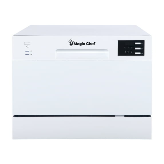 Magic Chef Energy Star 6-Place Setting Countertop Dishwasher (Model MCSCD6W5) Fits under cabinetry as it sits 17.2" Tall