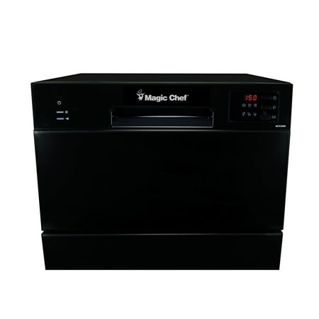 Magic Chef MCSCD6B5 Countertop Dishwasher, 120 Volt, Black, Height 17.2 in Width 21.7in Depth 19.7in