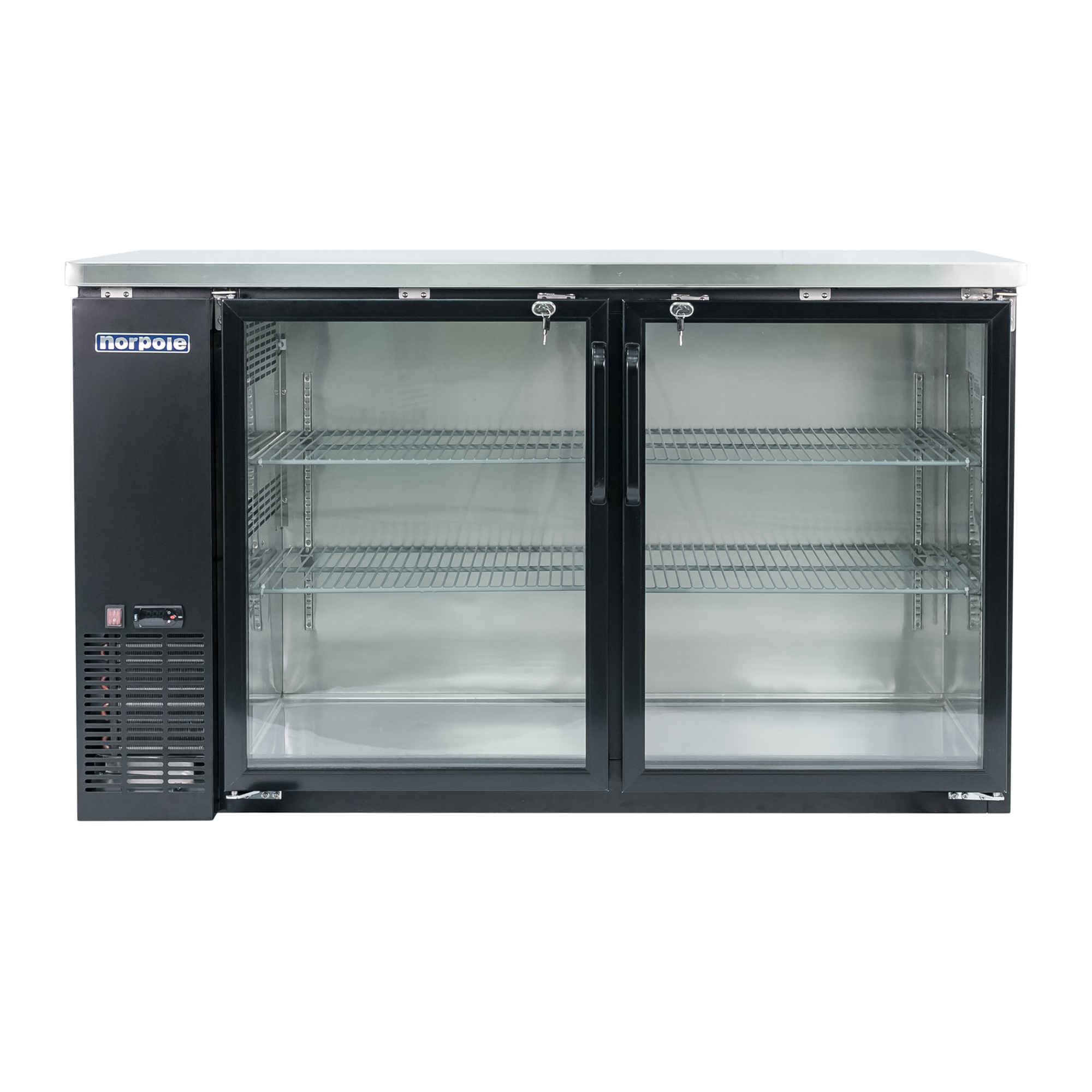Norpole 16 cu. ft. 2-Glass Door Under Bar Refrigerator, Black in Black