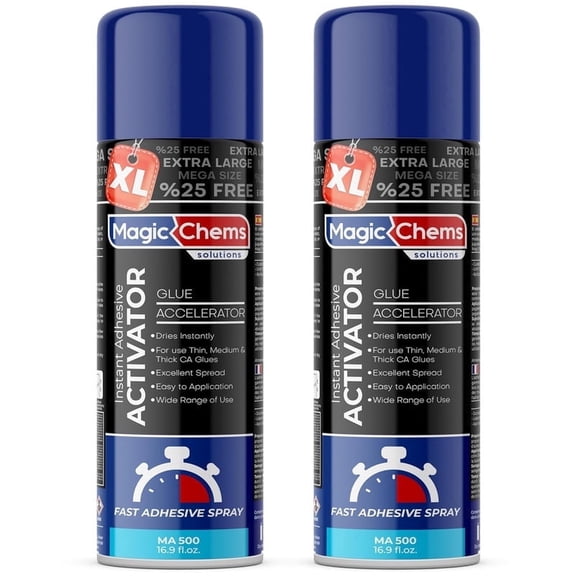 Magic Chems CA Glue Accelerator Spray (2 x 16.9 fl oz), Cyanoacrylate Super Glue Accelerator Spray, Adhesive Activator, CA Glue Activator (2 Pack)