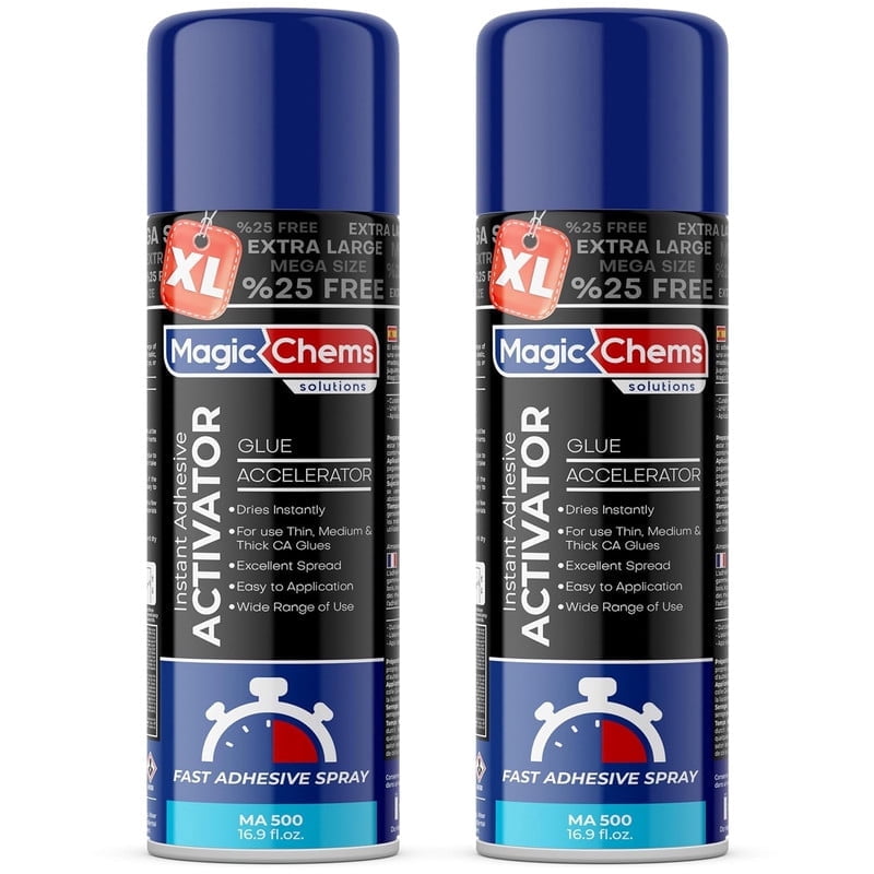Magic Chems CA Glue Accelerator Spray (2 x 16.9 fl oz), Cyanoacrylate Super Glue Accelerator Spray, Adhesive Activator, CA Glue Activator (2 Pack)