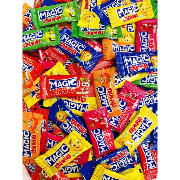 Magic Chews - 1kg bag - Approx 105 Mini Chews - Fruit Flavour Stripes Sweets - Individually Wrapped - Party Bag Sweets