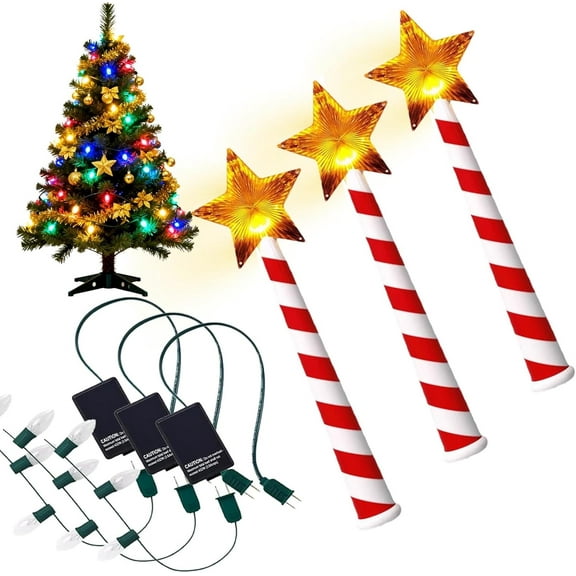 Magic Christmas Light Wand Wireless Magic Remote Wand Switch Kit with Music Surpised for Kids Remote Control Outlet Switch for Christmas Tree Lights Decor String Lights Indoor/Outdoor (Star, 3 Set)