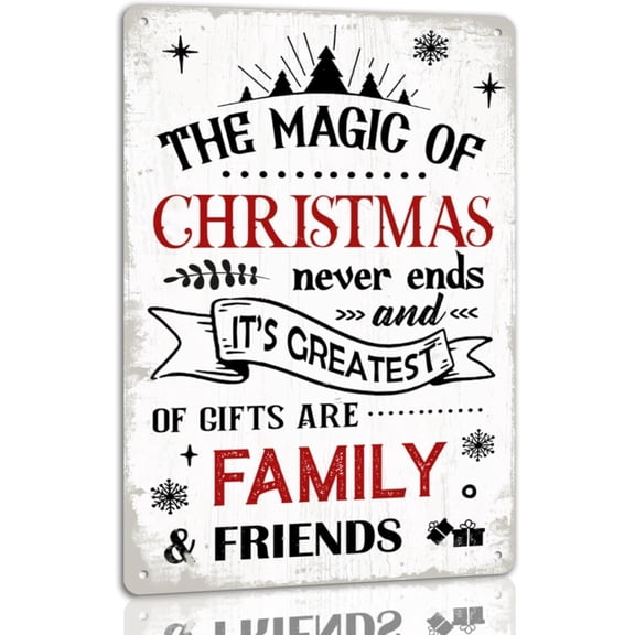The Magic Of Christmas Never Ends Tin Sign Family And Friends Greatest Gifts Retro Santa Metal Sign For Home Cafe Shop Wall Art Decor Gift For Women Men 8x12 Inch