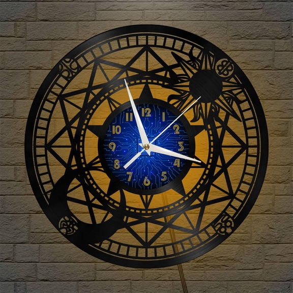 Magic Circle 12 Inch Vinyl Record Wall Clock - Silent, Creative, and Unique Clock for Living Room, Entryway, or Bedroom Decor - Perfect Gift Idea(12 inchs B with LED)