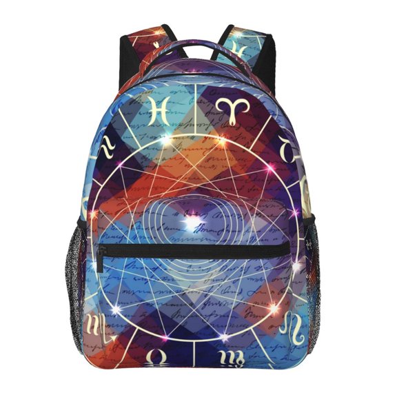 Magic Circle With Zodiacs Sign Backpack Casual College Bag Zipper Laptop Daypack Hiking Rucksack Travel