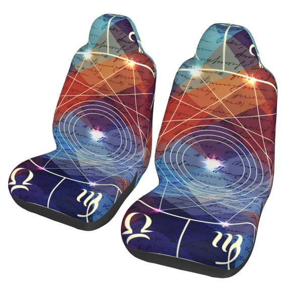 Magic Circle With Zodiacs Sign Car Seat Cover 2 Pcs Auto Front Bucket Seats Protector Cushion Universal Vehicle Truck SUV