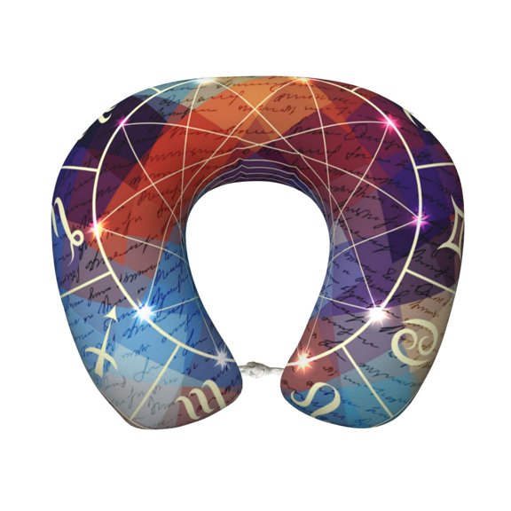 Magic Circle With Zodiacs Sign Ergonomic Memory Foam Travel Pillow, Soft U-Shaped Neck Support Pillow Cover for Airplane, Office, Driving