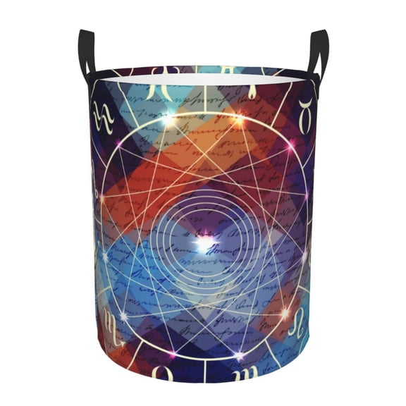 Magic Circle With Zodiacs Sign Foldable Laundry Hamper with Handle Storage Basket for Clothes Toys & Organizing